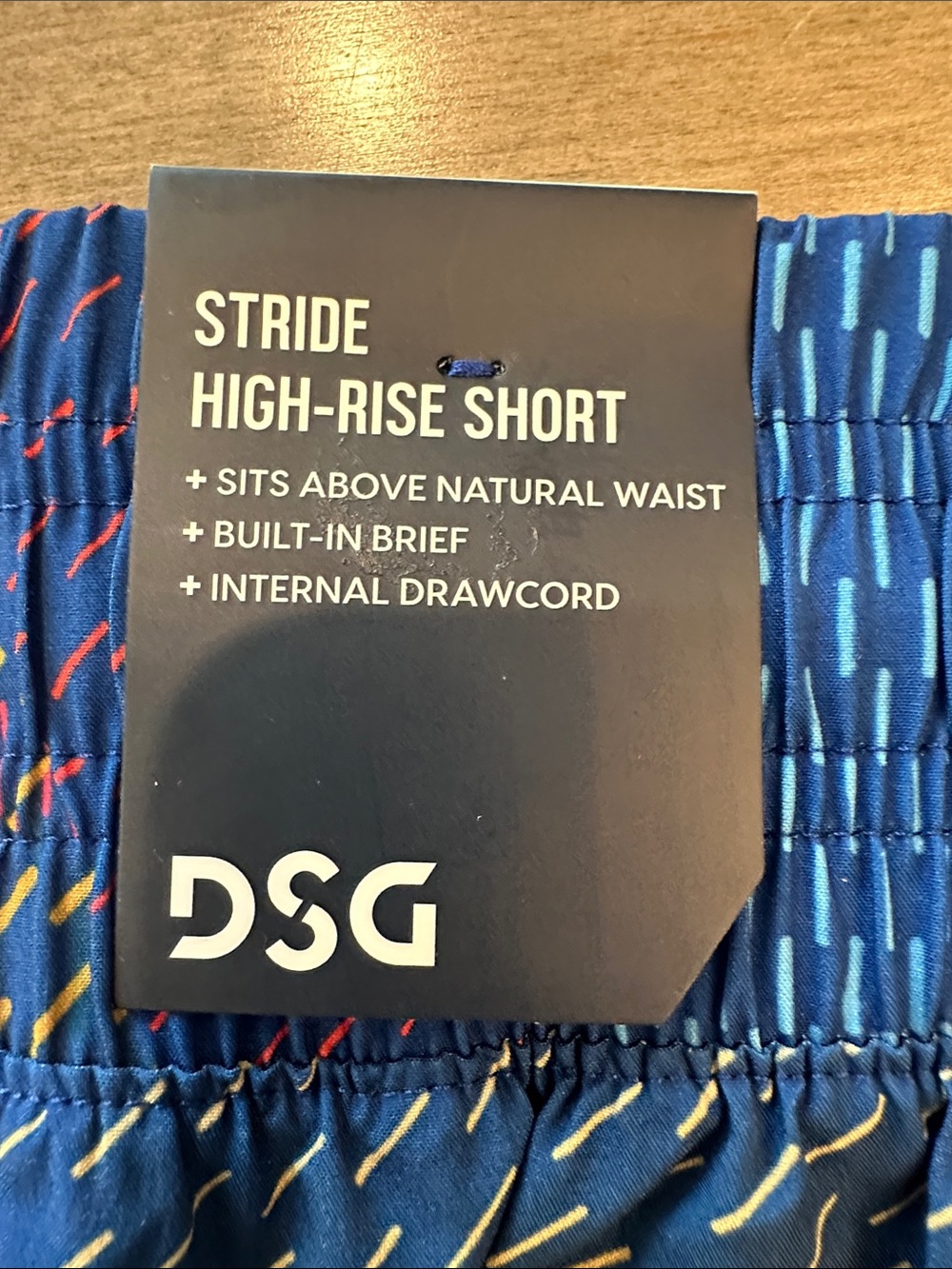 DSG Blue Geometric Athletic Shorts with Yellow Accents - Picture 4 of 6